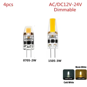 4pcs/lot Dimmable COB Bulb AC/DC12-24V G4 LED Bulb 2W 3w  G4 Bulb Replace Traditional of Halogen Bulb for Chandelier
