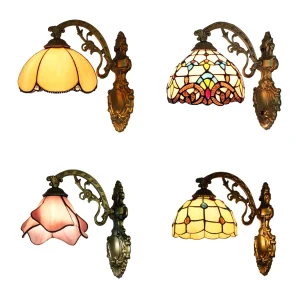 European Tiffany Colorful Glass Wall Lamp Bedroom Bedside Lamp Retro Creative Dining Room Balcony Aisle Staircase Light