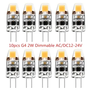 10pcs 2W G4 LED Dimmable Bulb AC/DC12-24V COB LED Light Replace Traditional of Halogen Bulb for Spotlight Chandelier