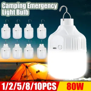1-10pcs Outdoor USB Rechargeable LED Lamp Bulbs High Brightness Emergency Light Hook Up Camping Portable Lantern Night Lights 