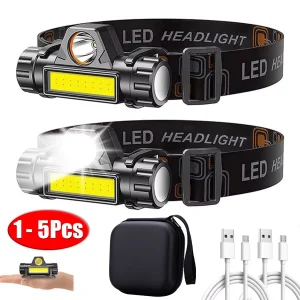 1-5PCS Rechargeable COB LED Powerful Headlight Super Bright Waterproof