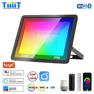 RGB TUYA Floodlight Smart APP Voice Control RGBCW CCT 3000-6500K 30W 50W 100W 220V AC for Garden Party Outdoor Lighting